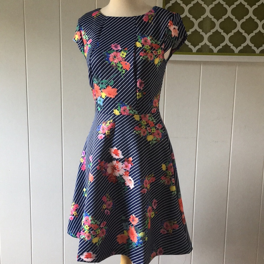 ✨ECI New York XS Navy Stripe Floral dress 👗 ✨